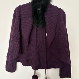 Purple sweater cardigan/poncho style with removable faux fur